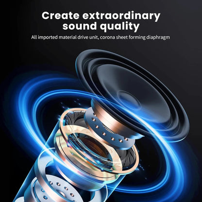 A sleek multi-layered speaker driver with black diaphragm and metallic rings in surround sound wireless bluetooth headphones deep bass