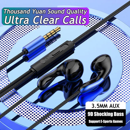 Black and blue 9dhifi heavy bass digital chip headsets with 3.5mm aux and inline controls for bass stereo sport use