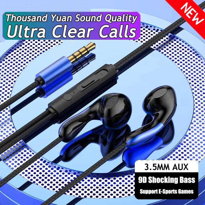 Black and blue 9DHIFI heavy bass stereo sport wired earphones with digital chip headsets and 3.5mm aux connector