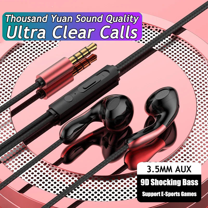 Black and red 9dhifi heavy bass stereo sport wired earbuds with 3.5mm aux and inline controls digital chip headsets