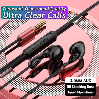 Black and red 9dhifi heavy bass stereo sport wired earbuds with 3.5mm aux and inline controls digital chip headsets