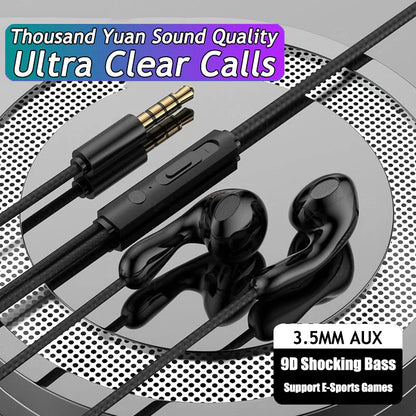 Black 9dhifi heavy bass sport music wired digital chip headsets with glossy plastic shells and gold-plated 3.5mm aux cable