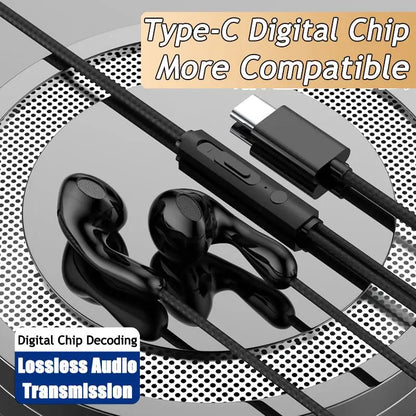 Black 9dhifi heavy bass sport music wired in-ear headphones with type-c digital chip headsets and textured cable