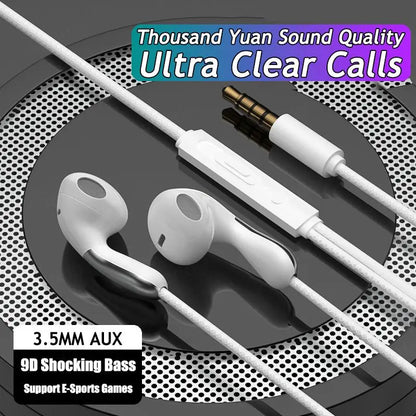 White 9dhifi heavy bass sport music wired earphones with digital chip headsets and metallic accents for android devices