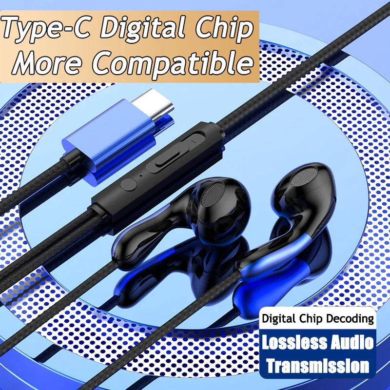 Black and blue 9dhifi heavy bass sport music wired earbuds with type-c digital chip headsets for android devices