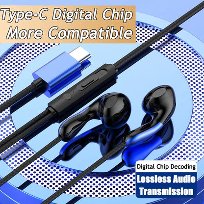Black and blue 9dhifi heavy bass sport music wired earbuds with type-c digital chip headsets for android devices