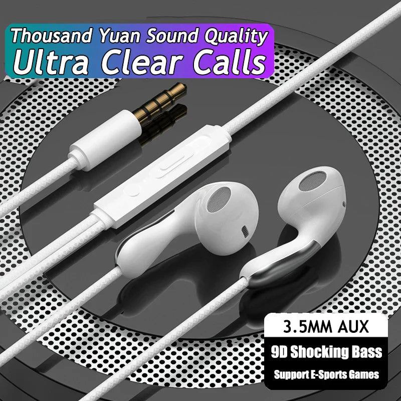 White sport music wired earphones with 3.5mm aux cable digital chip headsets 9dhifi heavy bass for Xiaomi Android