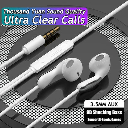 White sport music wired earphones with 3.5mm aux cable digital chip headsets 9dhifi heavy bass for Xiaomi Android