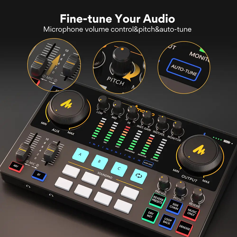 maono AME2 Audio Interface Sound Card DJ Mixer All in One Portable Podcast Studio for Recording,Live Streaming,Youtube,Guitar,PC