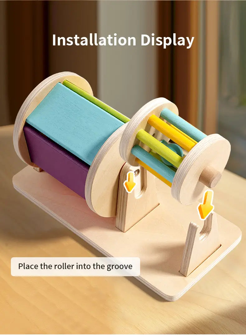 Wooden Montessori Toys Color Rolling Drum Toy Mirror Spinning Puzzle Toy Baby Sensory Early Education Toys Todders Birthday Gift