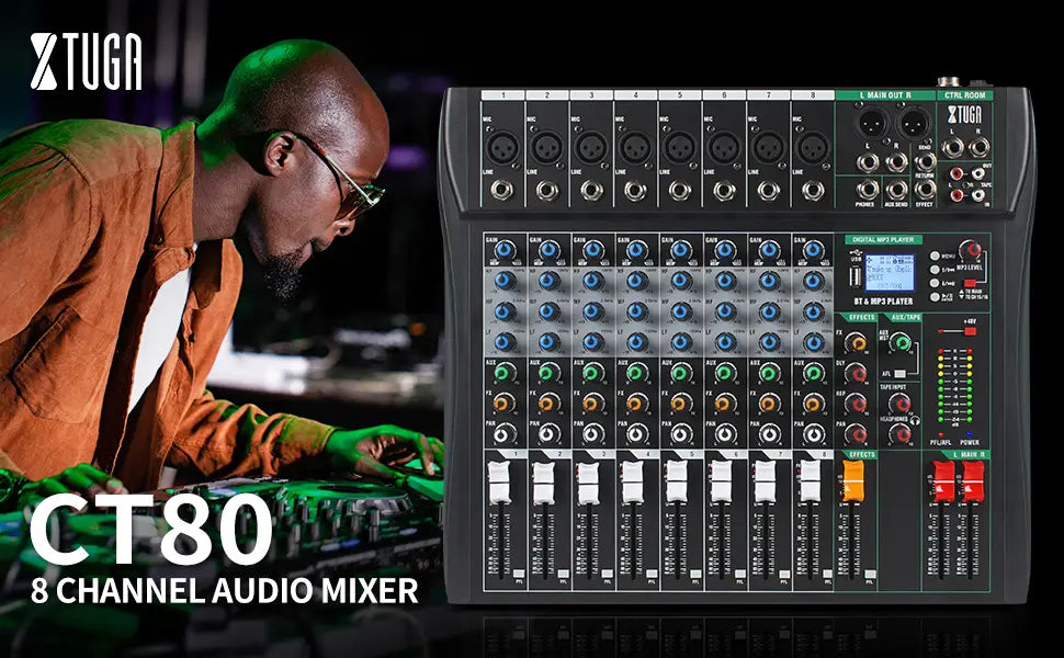 Audio Mixer CT 8 Channel Sound Board Mixing Console Audio Interface PC USB Bluetooth Phantom Digital Effect DJ Live Studio Stage