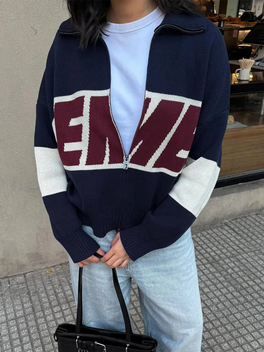 Street Harajuku Oversized Men’s Sweater Women Winter Warm Letter Splicing Embroidered Cardigan Y2K Simple Zip Cardigan Clothing