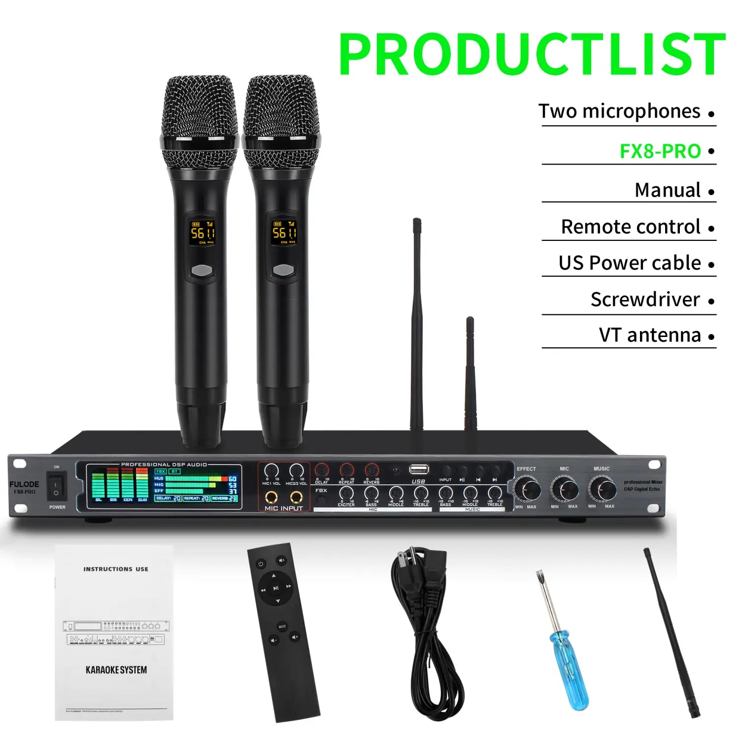 FULUODE FX8-PRO Professional KTV Wireless Microphone Digital Pre-Stage Effector Karaoke Sound Audio Effect System