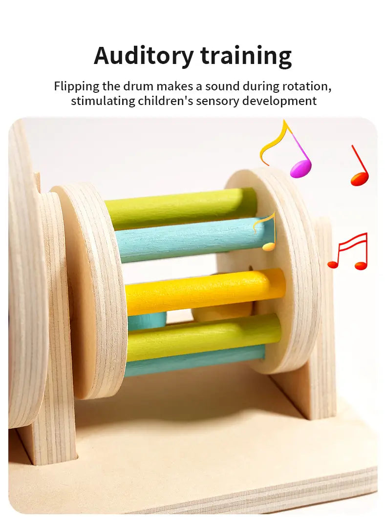 Wooden Montessori Toys Color Rolling Drum Toy Mirror Spinning Puzzle Toy Baby Sensory Early Education Toys Todders Birthday Gift