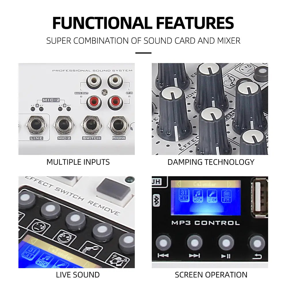 Debra Audio Sound card DJ Console Mixer With 2 Channel UHF Wireless Microphone For Home PC Recording DJ Network Live Karaoke