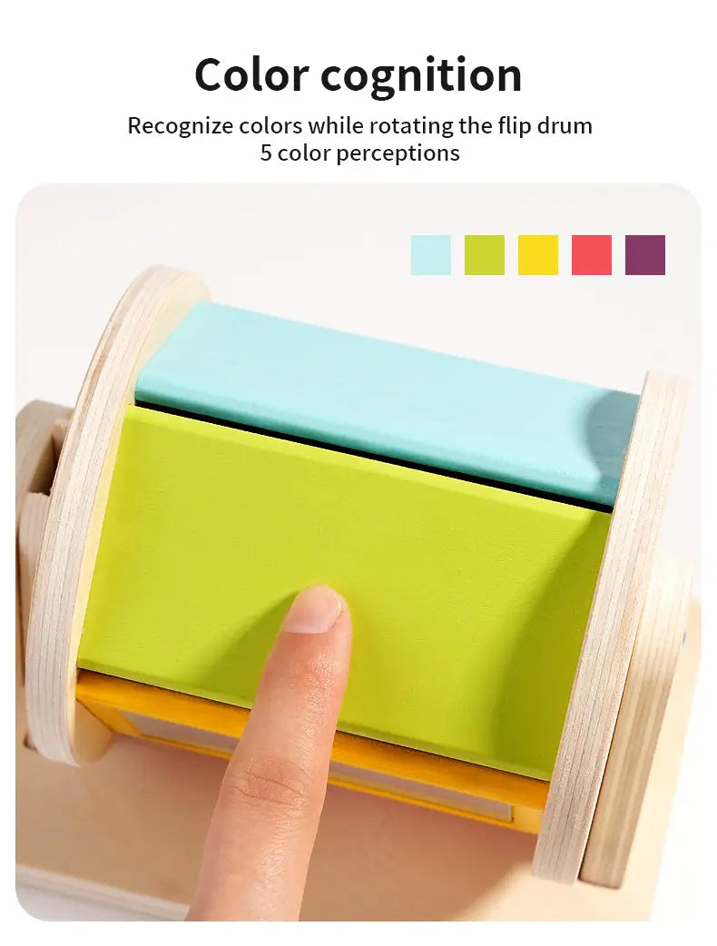 Wooden Montessori Toys Color Rolling Drum Toy Mirror Spinning Puzzle Toy Baby Sensory Early Education Toys Todders Birthday Gift