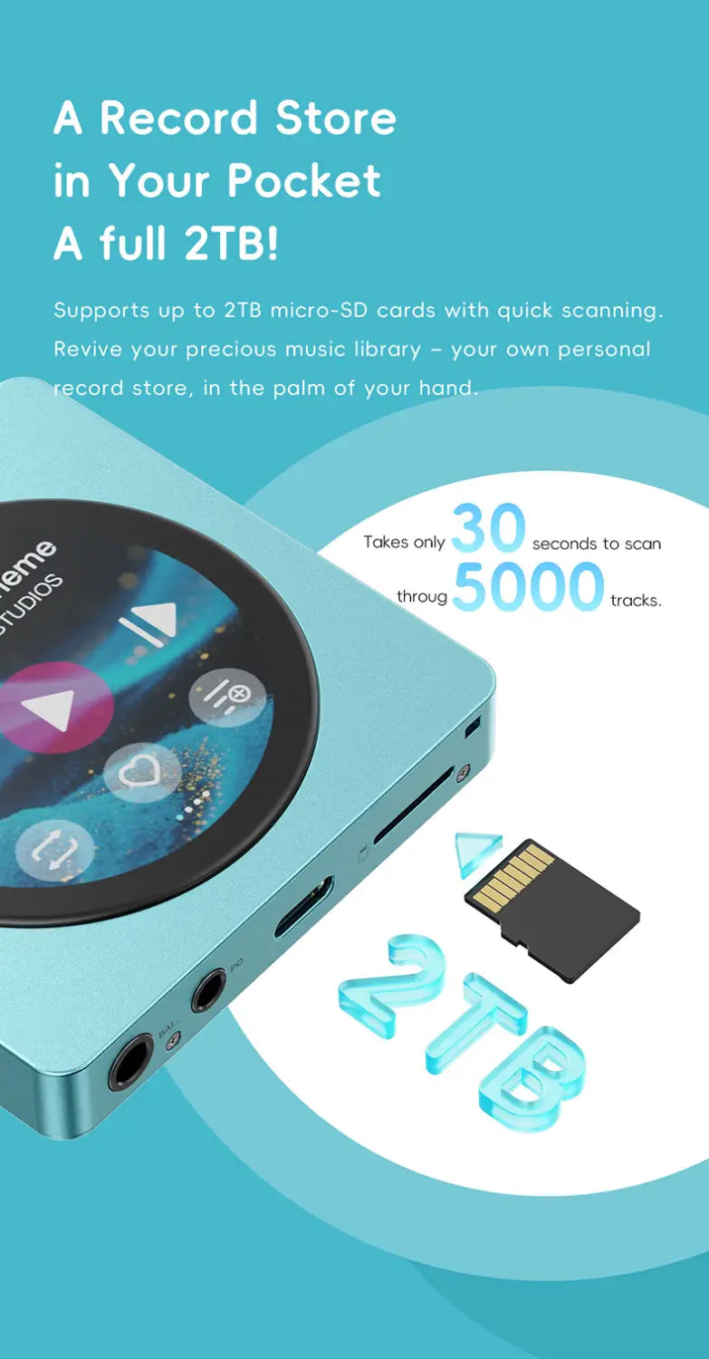FIIO DISC Portable HiFi Music Player Dual DAC Player with 3.5mm & 4.4mm Outputs Bluetooth 5.4 LDAC Round Touchscreen