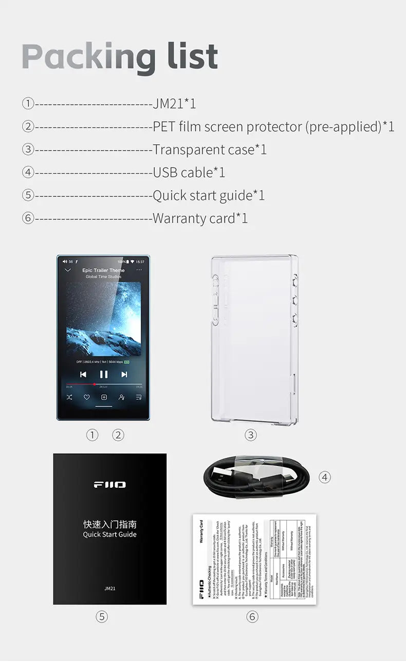 FiiO JM21 Hi-Res Music Player Portable Lossless MP3 Players with Snapdragon 680 Bluetooth WiFi USB DAC