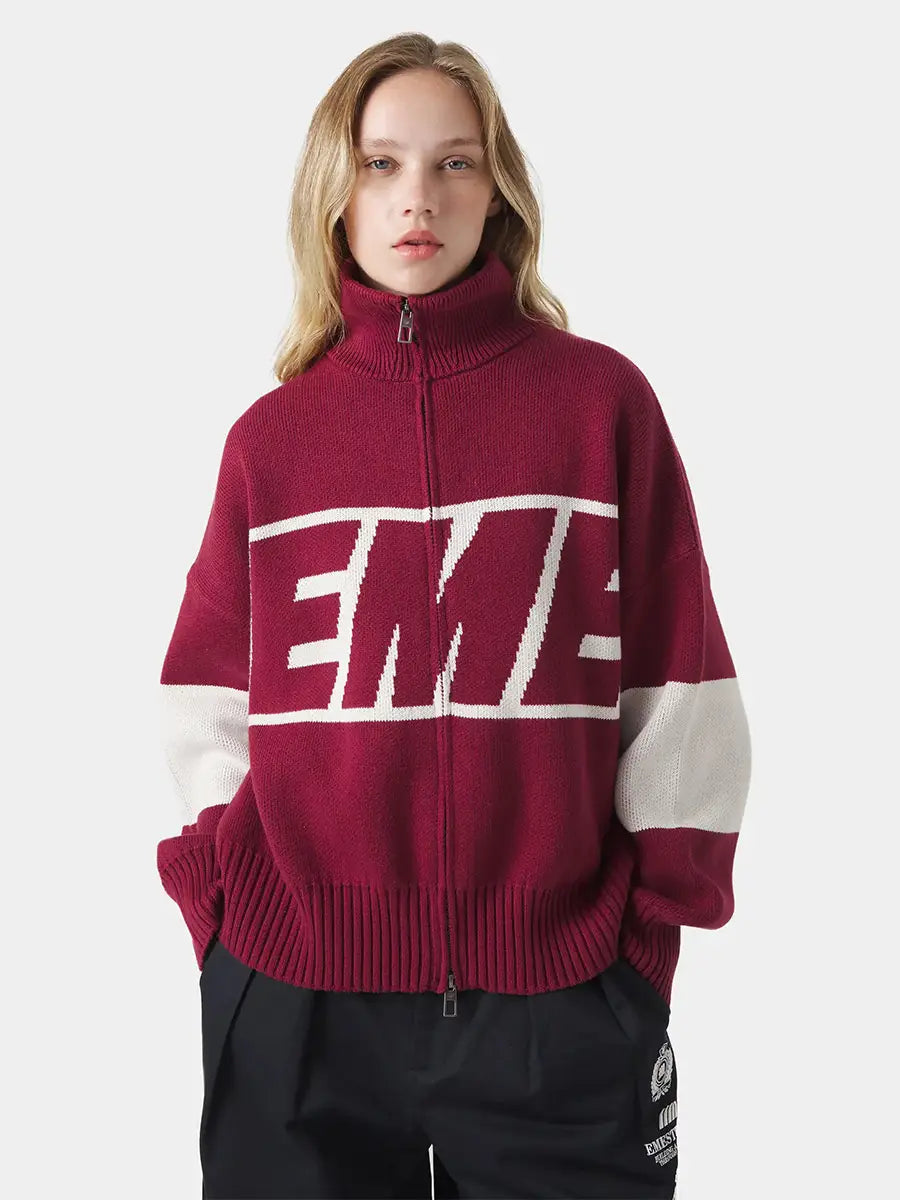 Street Harajuku Oversized Men’s Sweater Women Winter Warm Letter Splicing Embroidered Cardigan Y2K Simple Zip Cardigan Clothing