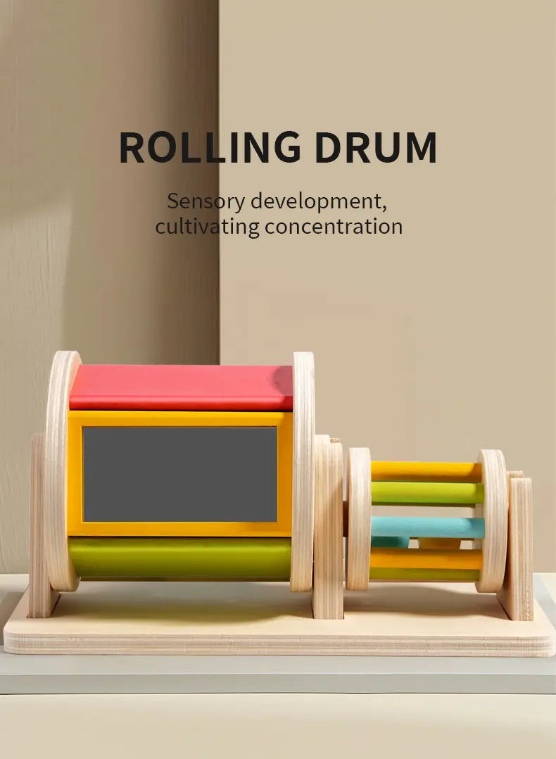 Wooden Montessori Toys Color Rolling Drum Toy Mirror Spinning Puzzle Toy Baby Sensory Early Education Toys Todders Birthday Gift