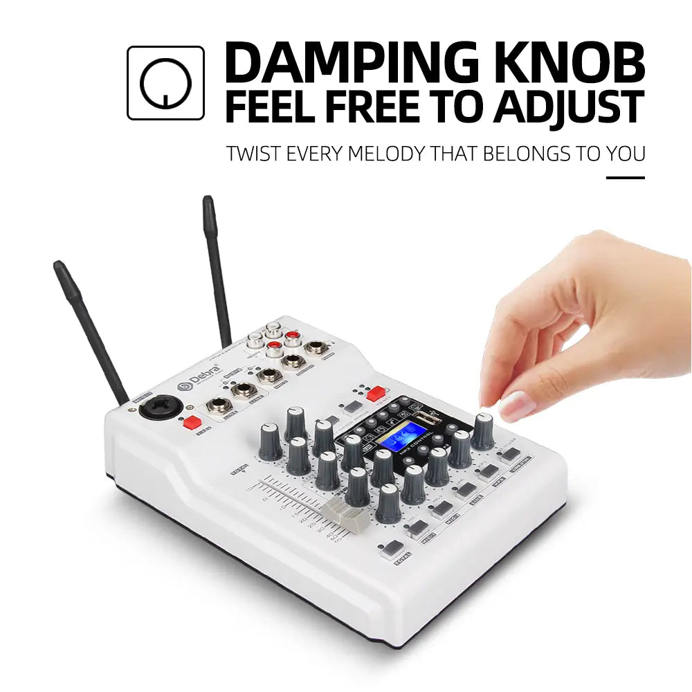 Debra Audio Sound card DJ Console Mixer With 2 Channel UHF Wireless Microphone For Home PC Recording DJ Network Live Karaoke
