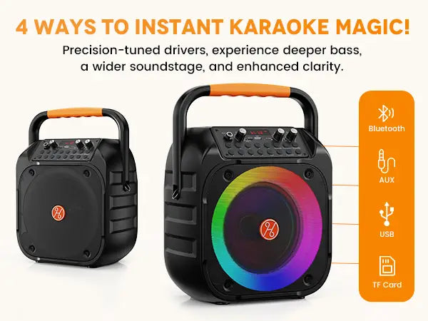 T26 Karaoke Machine for Adults Portable Bluetooth Karaoke with 2 Wireless Microphones Echo Adjustment LED Lights