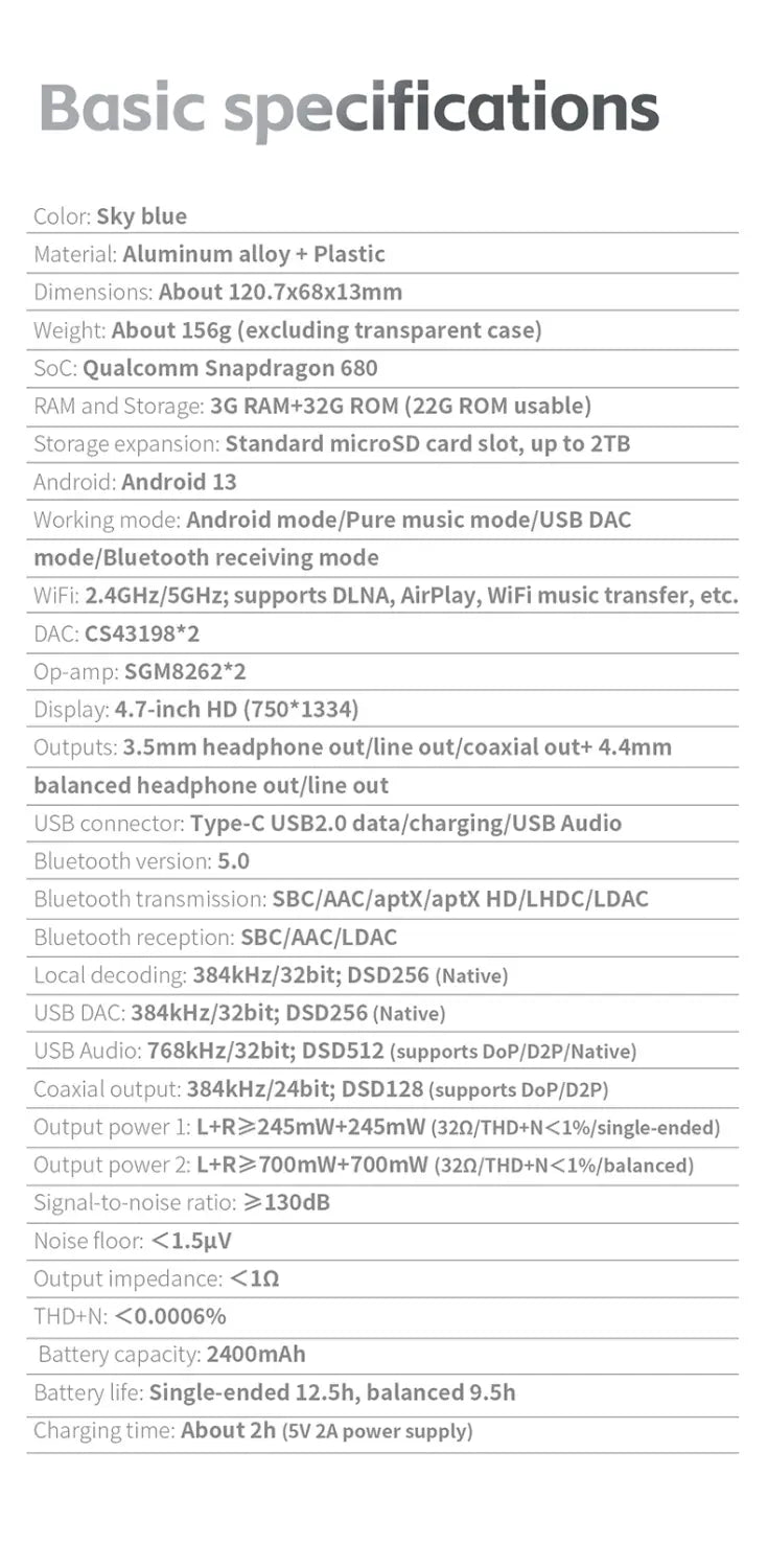 FiiO JM21 Hi-Res Music Player Portable Lossless MP3 Players with Snapdragon 680 Bluetooth WiFi USB DAC