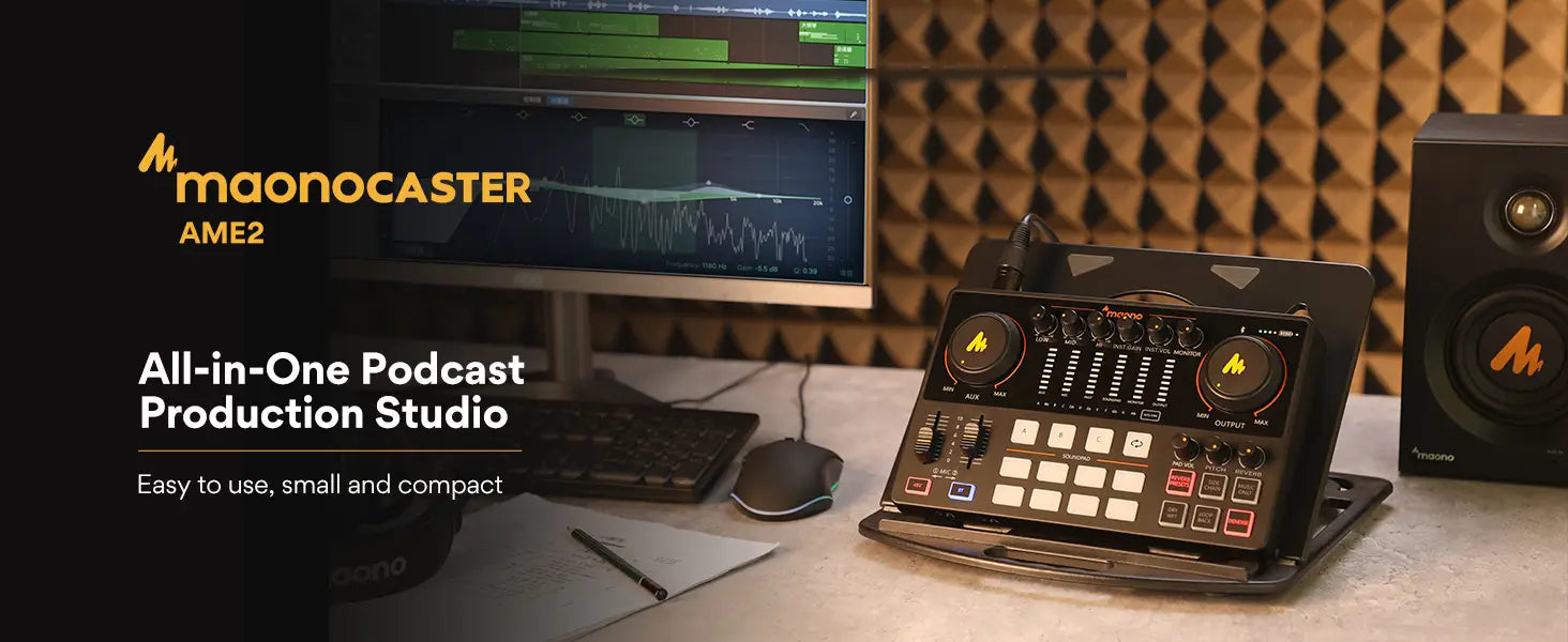 maono AME2 Audio Interface Sound Card DJ Mixer All in One Portable Podcast Studio for Recording,Live Streaming,Youtube,Guitar,PC