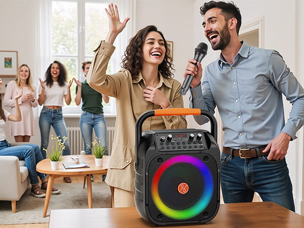 T26 Karaoke Machine for Adults Portable Bluetooth Karaoke with 2 Wireless Microphones Echo Adjustment LED Lights