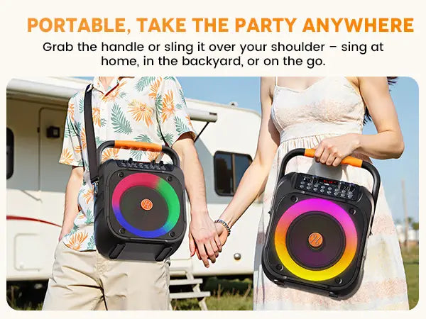 T26 Karaoke Machine for Adults Portable Bluetooth Karaoke with 2 Wireless Microphones Echo Adjustment LED Lights