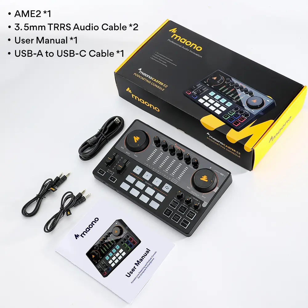 maono AME2 Audio Interface Sound Card DJ Mixer All in One Portable Podcast Studio for Recording,Live Streaming,Youtube,Guitar,PC