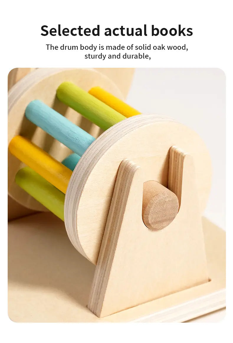 Wooden Montessori Toys Color Rolling Drum Toy Mirror Spinning Puzzle Toy Baby Sensory Early Education Toys Todders Birthday Gift