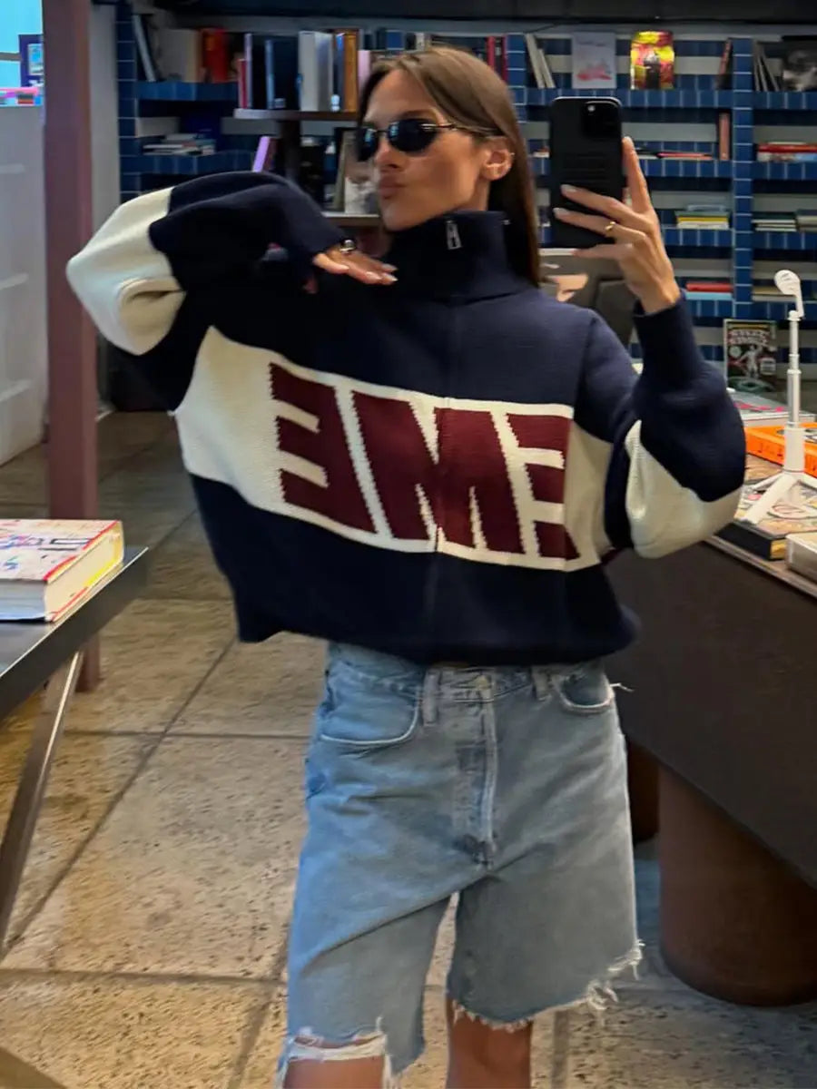 Street Harajuku Oversized Men’s Sweater Women Winter Warm Letter Splicing Embroidered Cardigan Y2K Simple Zip Cardigan Clothing