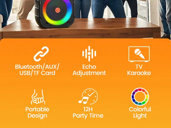 T26 Karaoke Machine for Adults Portable Bluetooth Karaoke with 2 Wireless Microphones Echo Adjustment LED Lights
