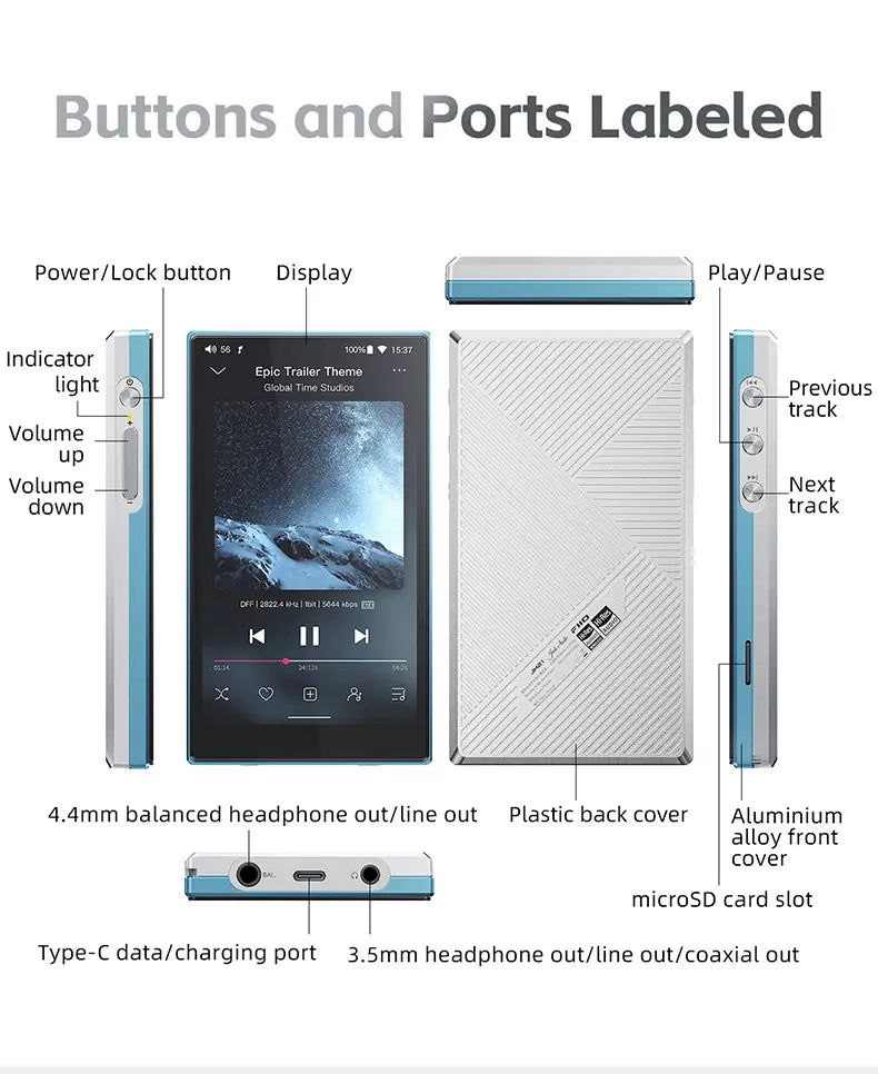 FiiO JM21 Hi-Res Music Player Portable Lossless MP3 Players with Snapdragon 680 Bluetooth WiFi USB DAC