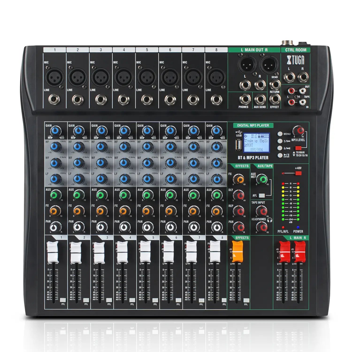 Audio Mixer CT 8 Channel Sound Board Mixing Console Audio Interface PC USB Bluetooth Phantom Digital Effect DJ Live Studio Stage