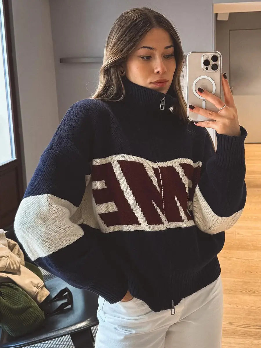 Street Harajuku Oversized Men’s Sweater Women Winter Warm Letter Splicing Embroidered Cardigan Y2K Simple Zip Cardigan Clothing