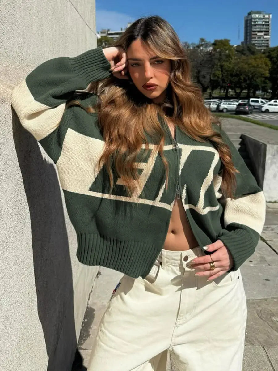 Street Harajuku Oversized Men’s Sweater Women Winter Warm Letter Splicing Embroidered Cardigan Y2K Simple Zip Cardigan Clothing