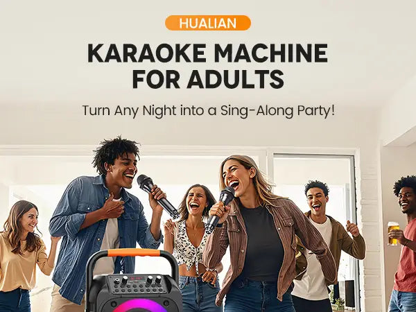 T26 Karaoke Machine for Adults Portable Bluetooth Karaoke with 2 Wireless Microphones Echo Adjustment LED Lights