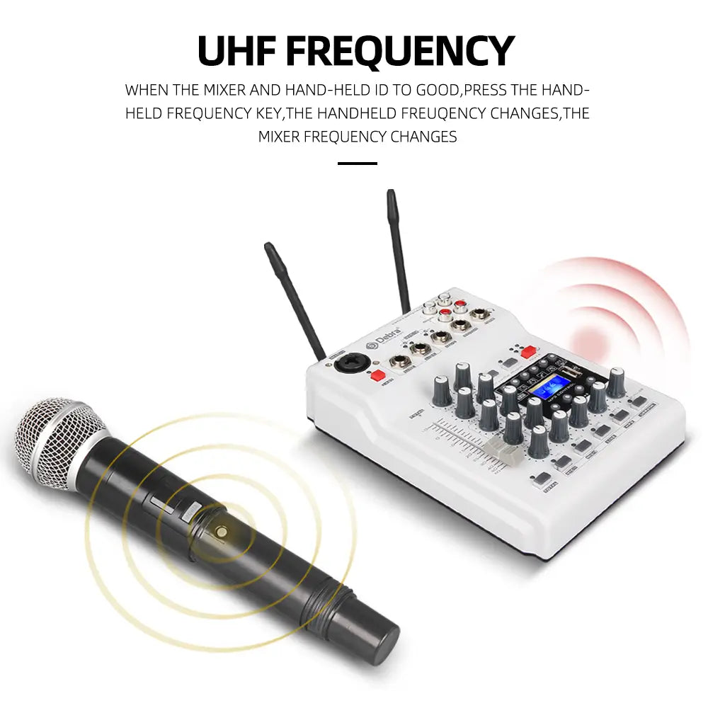 Debra Audio Sound card DJ Console Mixer With 2 Channel UHF Wireless Microphone For Home PC Recording DJ Network Live Karaoke