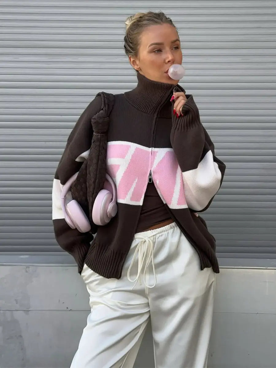 Street Harajuku Oversized Men’s Sweater Women Winter Warm Letter Splicing Embroidered Cardigan Y2K Simple Zip Cardigan Clothing
