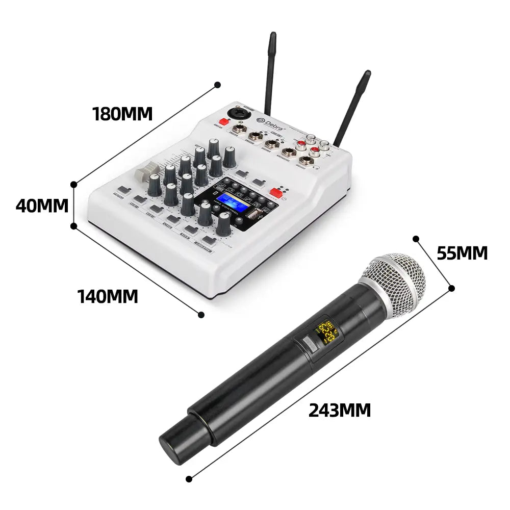 Debra Audio Sound card DJ Console Mixer With 2 Channel UHF Wireless Microphone For Home PC Recording DJ Network Live Karaoke