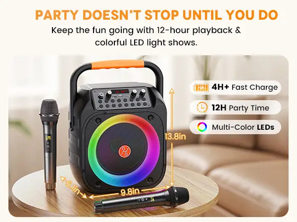 T26 Karaoke Machine for Adults Portable Bluetooth Karaoke with 2 Wireless Microphones Echo Adjustment LED Lights
