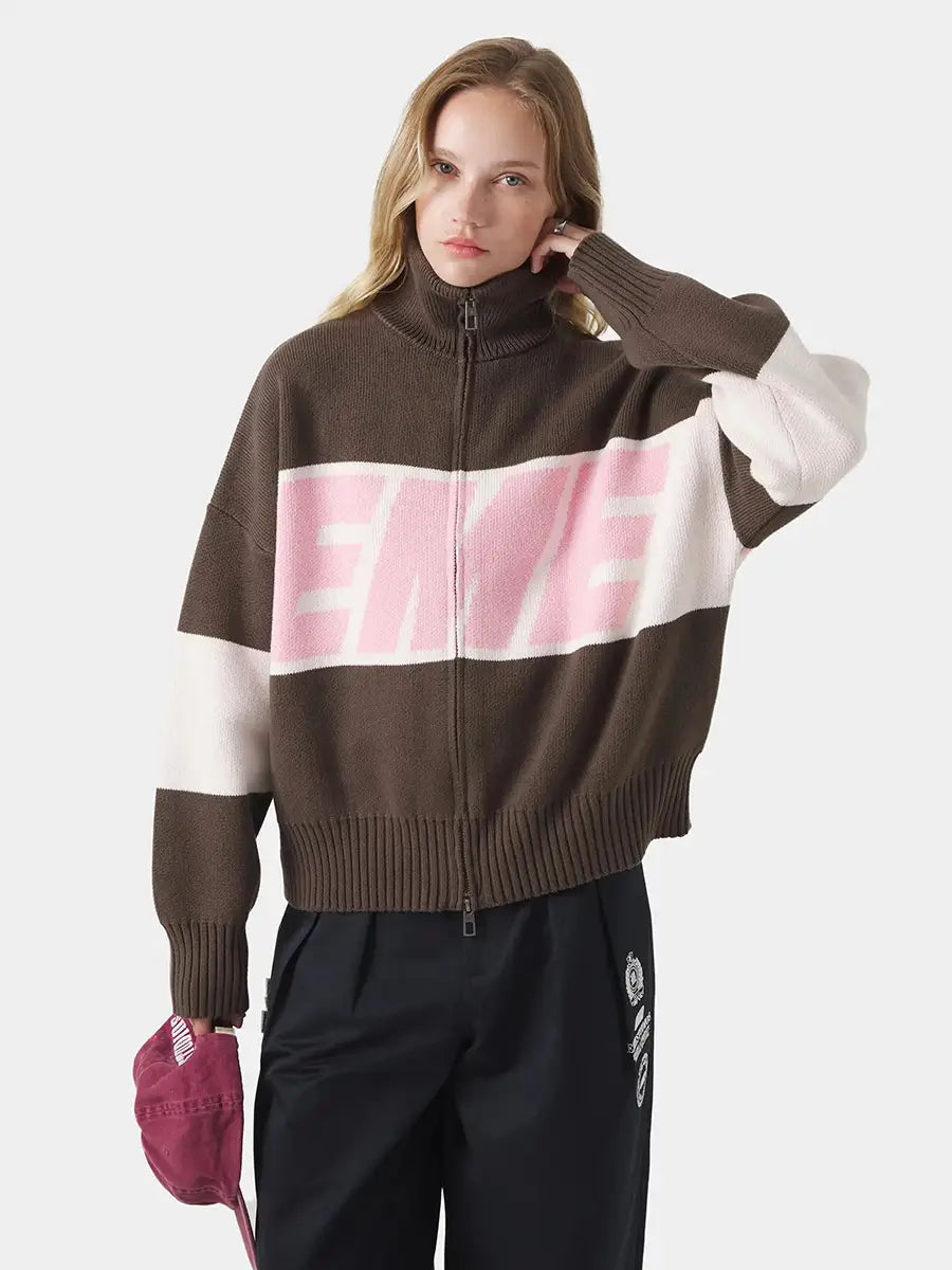 Street Harajuku Oversized Men’s Sweater Women Winter Warm Letter Splicing Embroidered Cardigan Y2K Simple Zip Cardigan Clothing