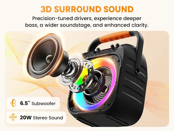 T26 Karaoke Machine for Adults Portable Bluetooth Karaoke with 2 Wireless Microphones Echo Adjustment LED Lights