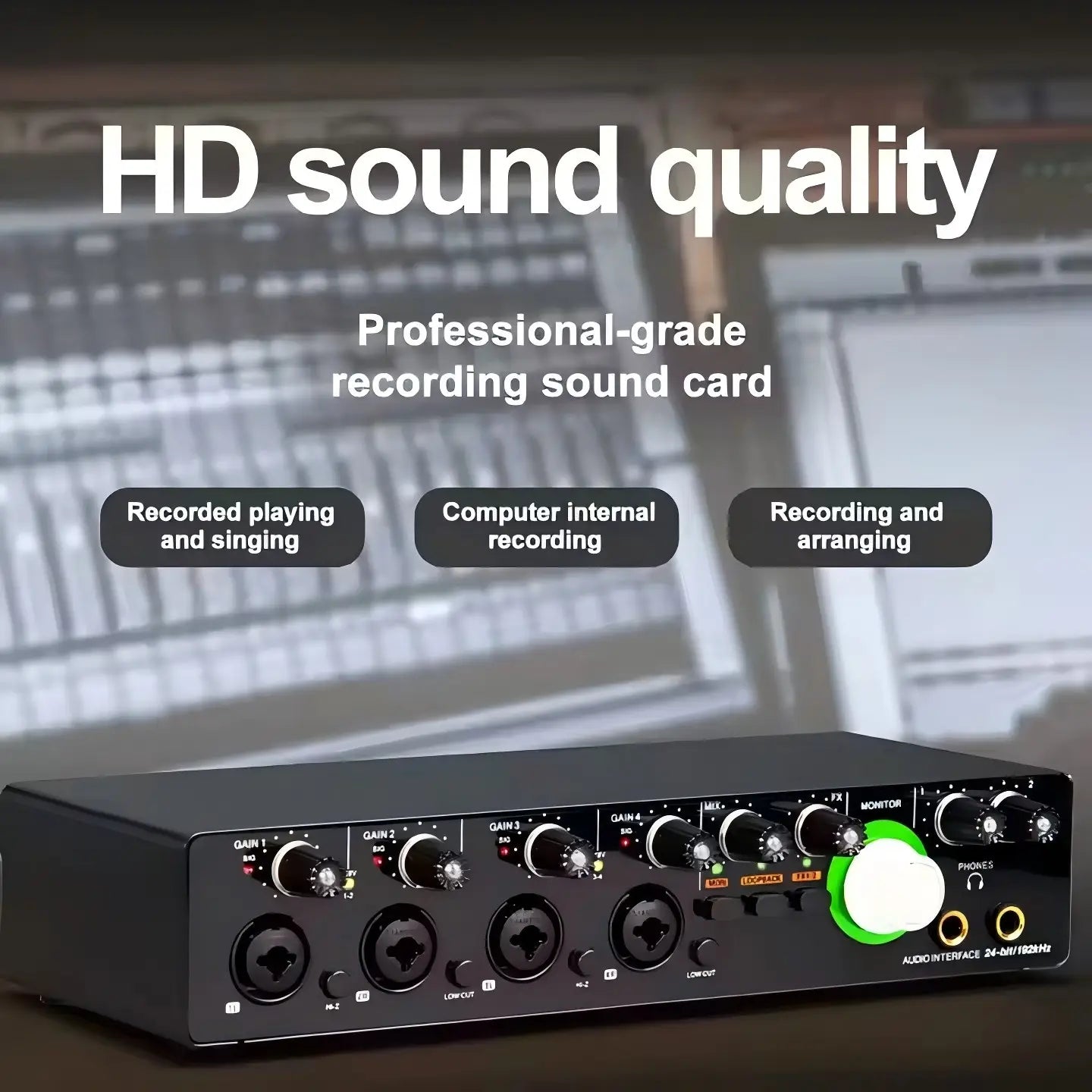 Depusheng Audio Interface RX4 Sound Card AD Converter with Monitoring Electric Guitar Live Recording For Studio Singing Podcast