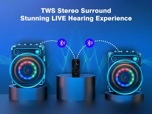 Karaoke Machine with 2 Wireless Microphones,Portable Bluetooth Speaker with Bass/Treble Adjustment,PA System with Remote Control