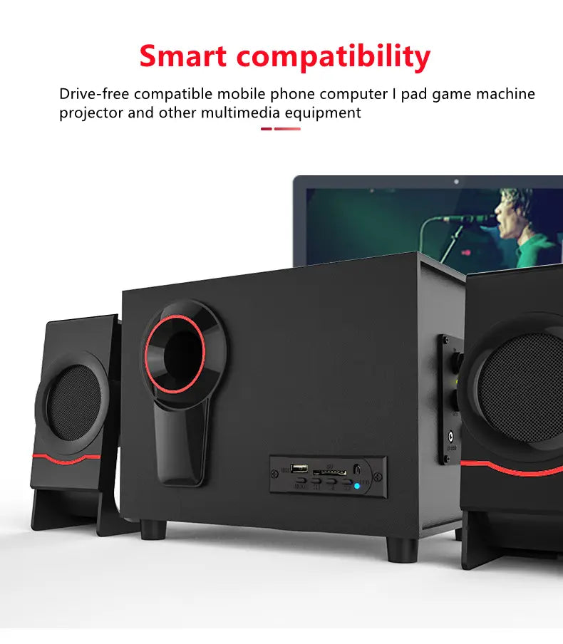 2.1 Multimedia Bluetooth Audio System Home Theater Surround Computer Active Combination Wooden Speaker AUX USB Cable Post TV PC