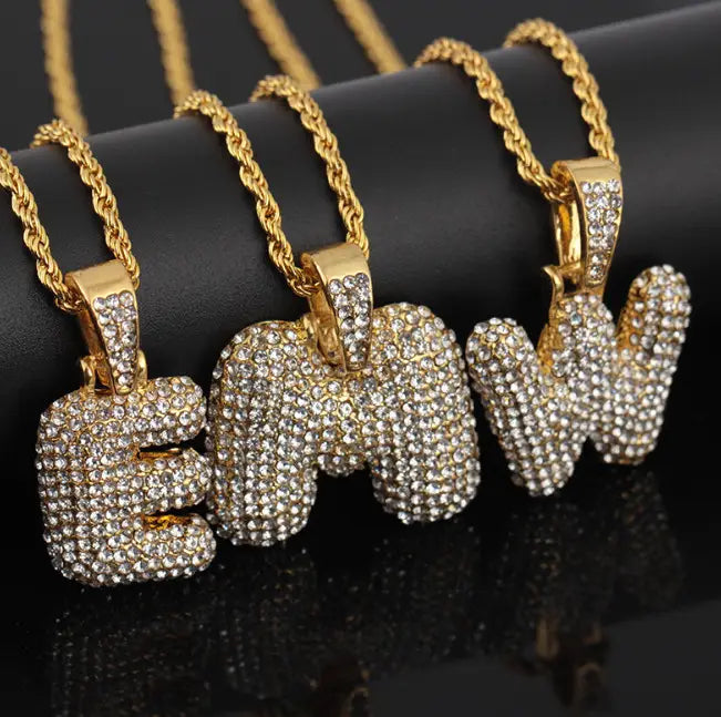 Hip Hop Jewelry Initial Letter Necklace Bubble Chain Necklace Iced