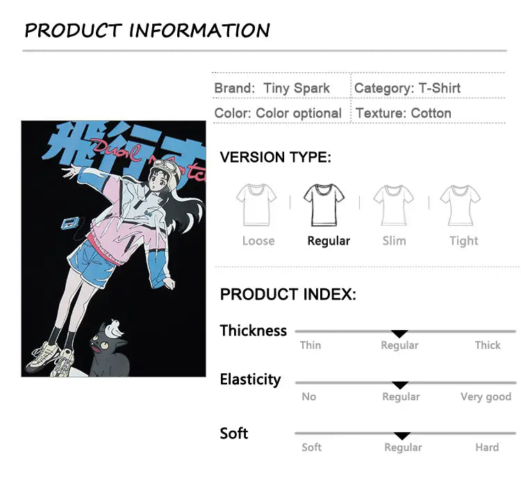 Hip Hop Cartoon Girl Cat Japanese Kanji Print T Shirt Streetwear Harajuku T-Shirt 2025 Men Summer Short Sleeve Tshirt Tops Tees